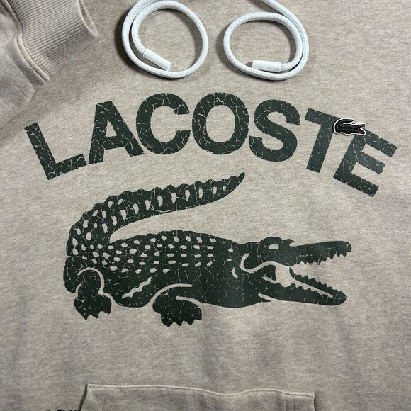 Lacoste Hoodie Mens 4XL Loose Fit Giant Crocodile Logo Sweatshirt Gray Green Y2K - Picture 2 of 11